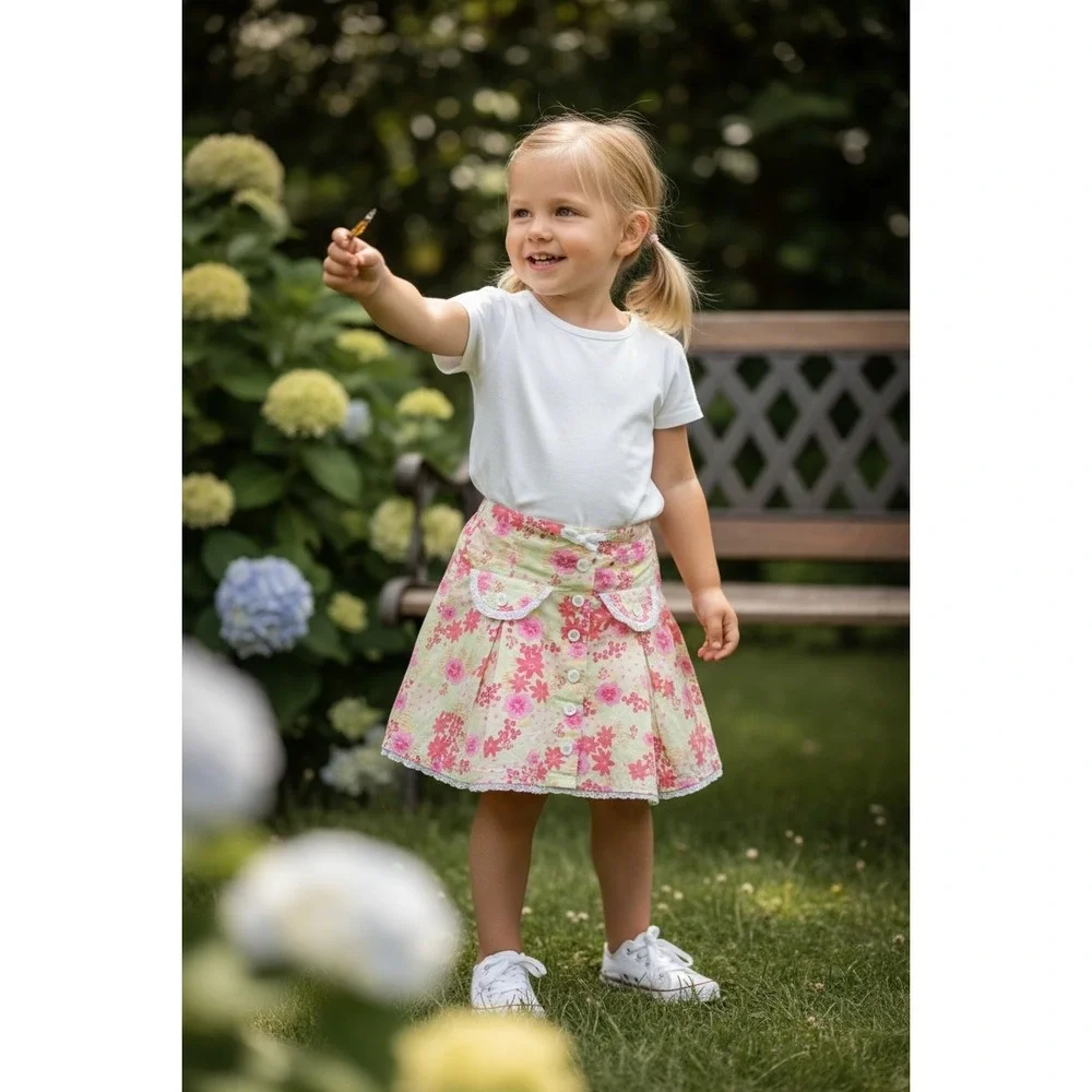 Talbots‎ Girls Sz 6 Floral Skirt Pockets Lace Trim Tiered Flouncy Sweetheart
